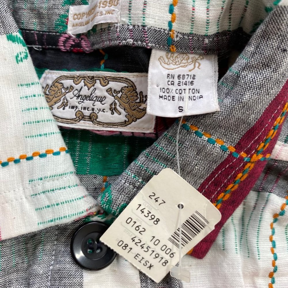 Vintage Angelique Shirt Embroidered Plaid Floral 90s Y2K Blouse Women Size Small - Picture 7 of 12